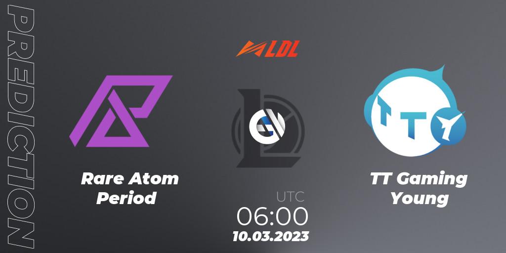 Rare Atom Period contre TT Gaming Young : prédiction de match. 10.03.2023 at 06:00. LoL, LDL 2023 - Regular Season