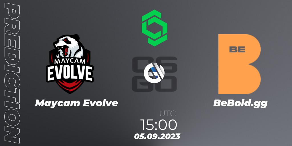 Maycam Evolve contre BeBold.gg : prédiction de match. 05.09.2023 at 15:00. Counter-Strike (CS2), CCT South America Series #11: Closed Qualifier