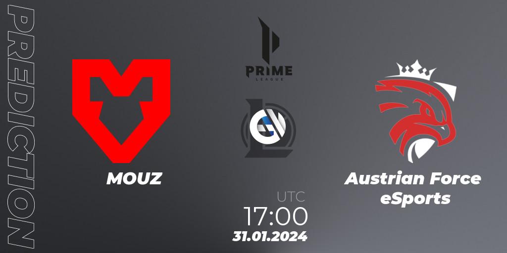 MOUZ contre Austrian Force eSports : prédiction de match. 31.01.2024 at 17:00. LoL, Prime League Spring 2024 - Group Stage