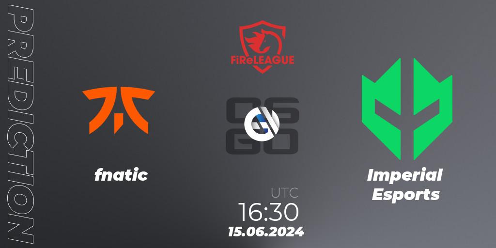 fnatic contre Imperial Esports : prédiction de match. 15.06.2024 at 16:10. Counter-Strike (CS2), FiReLEAGUE 2023 Global Finals