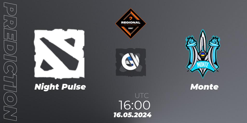 Night Pulse contre Monte : prédiction de match. 16.05.2024 at 17:20. Dota 2, RES Regional Series: EU #2