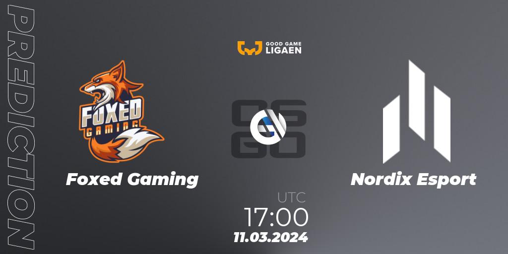 Foxed Gaming contre Nordix Esport : prédiction de match. 11.03.2024 at 17:00. Counter-Strike (CS2), Good Game-ligaen Spring 2024