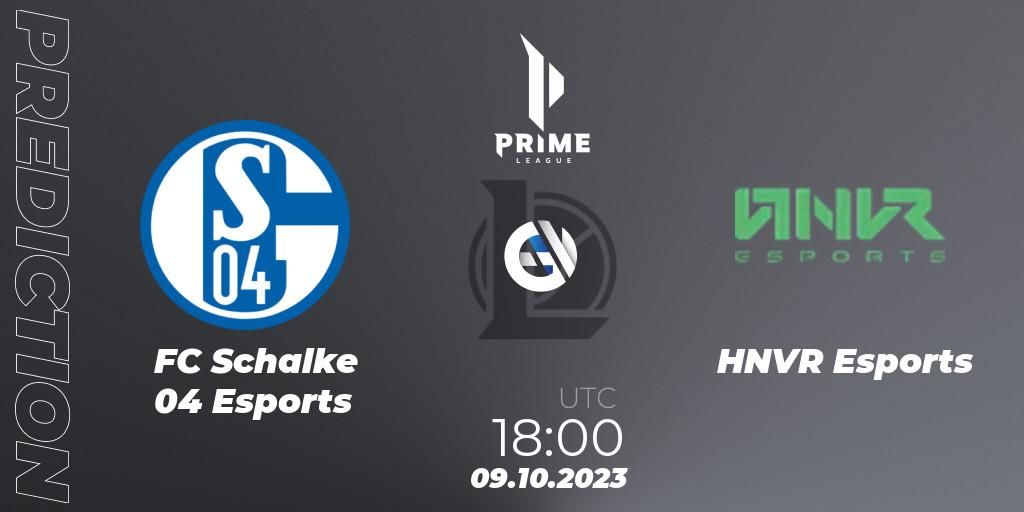 FC Schalke 04 Esports contre HNVR Esports : prédiction de match. 09.10.2023 at 18:00. LoL, Prime League Pokal 2023