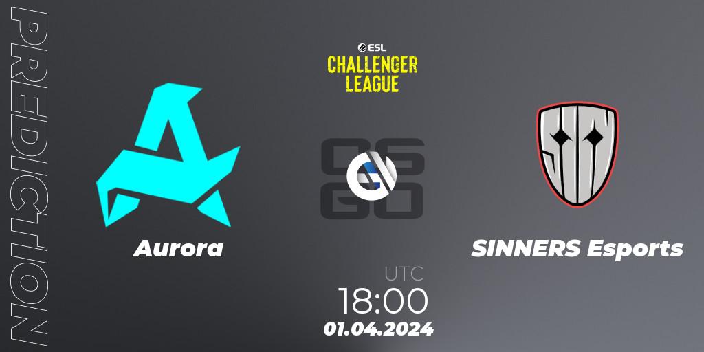 Aurora contre SINNERS Esports : prédiction de match. 01.04.2024 at 18:00. Counter-Strike (CS2), ESL Challenger League Season 47: Europe