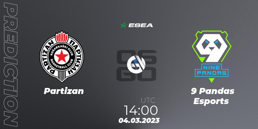 Partizan contre 9 Pandas Esports : prédiction de match. 04.03.2023 at 14:00. Counter-Strike (CS2), ESEA Season 44: Advanced Division - Europe