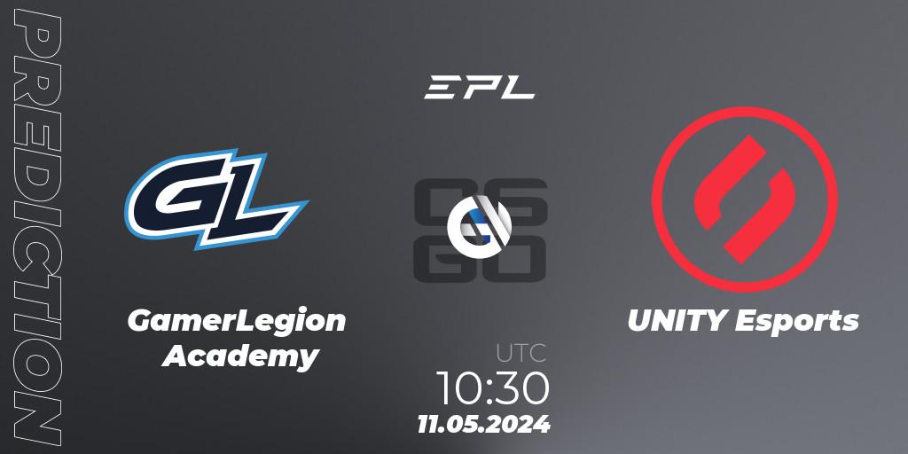 GamerLegion Academy contre UNITY Esports : prédiction de match. 11.05.2024 at 11:00. Counter-Strike (CS2), European Pro League Season 17: Division 2