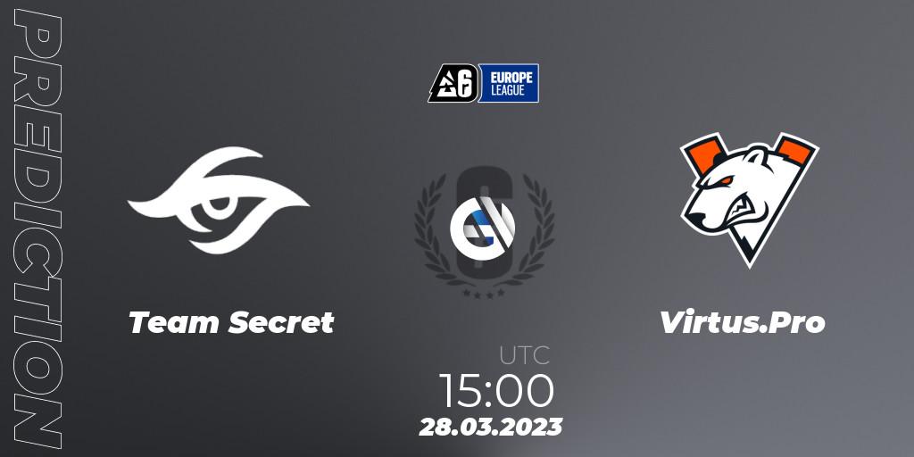 Team Secret contre Virtus.Pro : prédiction de match. 28.03.2023 at 15:00. Rainbow Six, Europe League 2023 - Stage 1