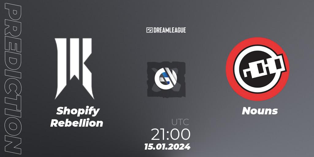 Shopify Rebellion contre Nouns : prédiction de match. 15.01.2024 at 21:02. Dota 2, DreamLeague Season 22: North America Closed Qualifier