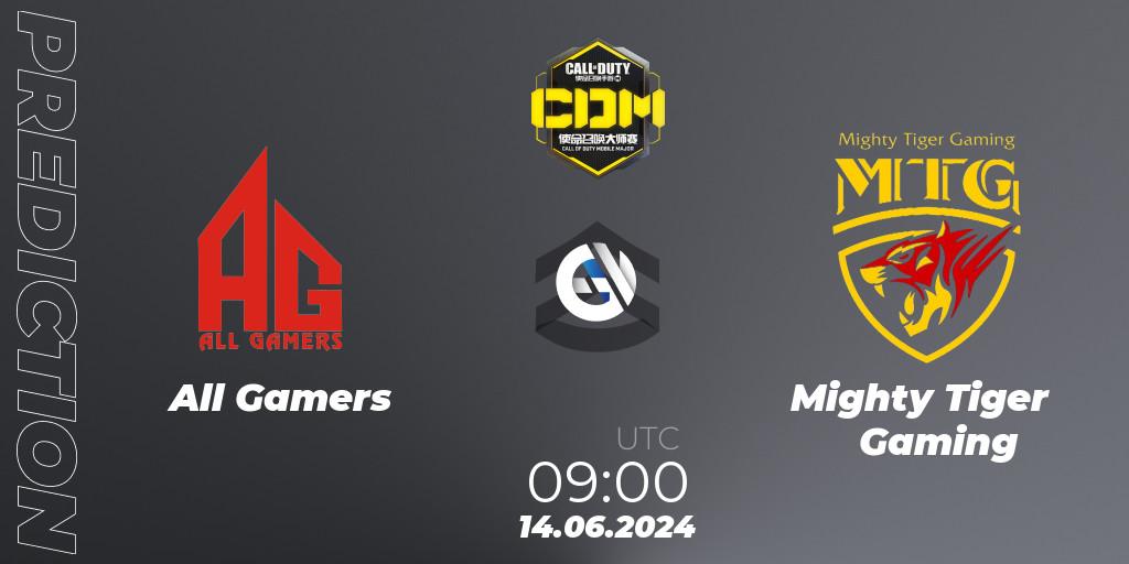 All Gamers contre Mighty Tiger Gaming : prédiction de match. 07.07.2024 at 09:00. Call of Duty, China Masters 2024 S8: Regular Season