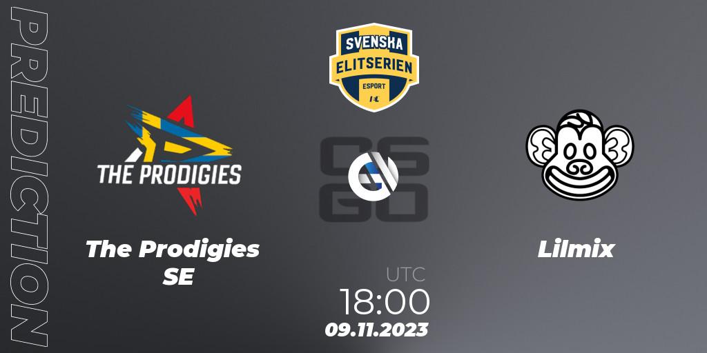 The Prodigies SE contre Lilmix : prédiction de match. 09.11.2023 at 18:00. Counter-Strike (CS2), Svenska Elitserien Fall 2023: Online Stage