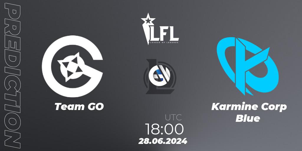 Team GO contre Karmine Corp Blue : prédiction de match. 28.06.2024 at 18:00. LoL, LFL Summer 2024
