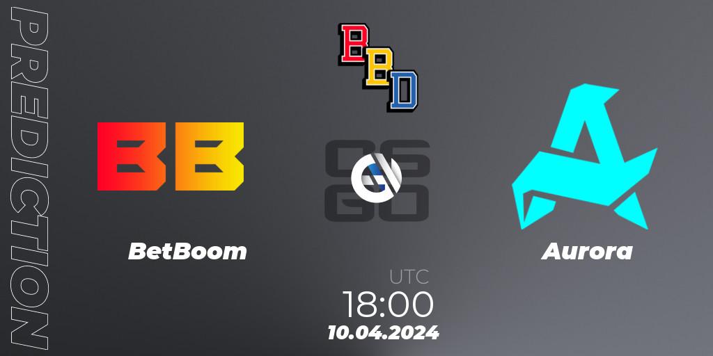 BetBoom contre Aurora : prédiction de match. 10.04.2024 at 15:00. Counter-Strike (CS2), BetBoom Dacha Belgrade 2024: European Qualifier