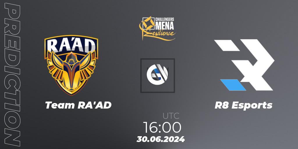 Team RA'AD contre R8 Esports : prédiction de match. 30.06.2024 at 16:00. VALORANT, VALORANT Challengers 2024 MENA: Resilience Split 2 - Levant and North Africa