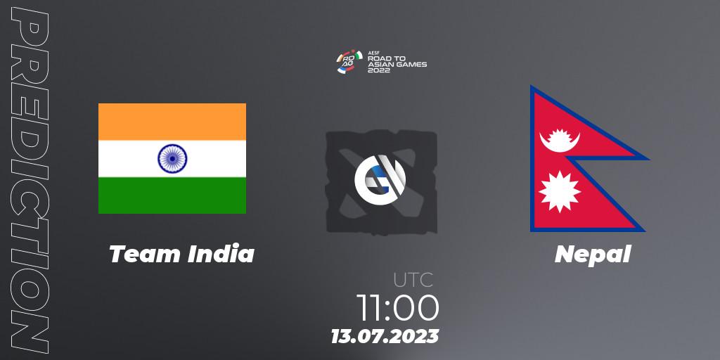 Team India contre Nepal : prédiction de match. 13.07.2023 at 11:00. Dota 2, 2022 AESF Road to Asian Games - South Asia