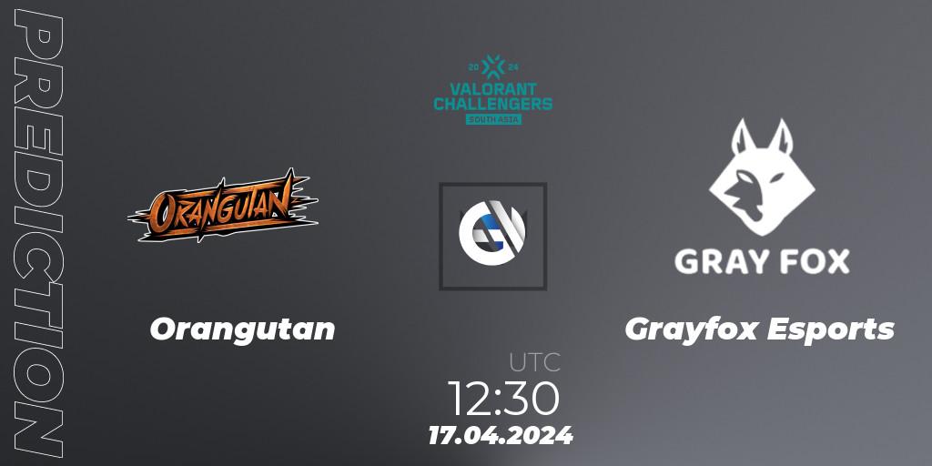 Orangutan contre Grayfox Esports : prédiction de match. 30.04.2024 at 12:30. VALORANT, VALORANT Challengers 2024 South Asia: Split 1 - Cup 2