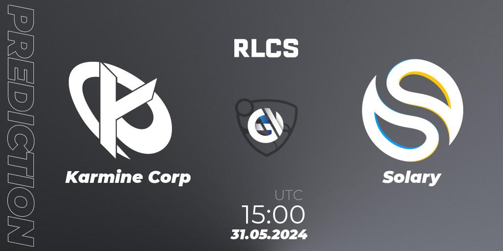 Karmine Corp contre Solary : prédiction de match. 31.05.2024 at 15:00. Rocket League, RLCS 2024 - Major 2: EU Open Qualifier 6