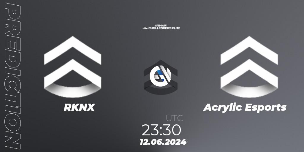 RKNX contre Acrylic Esports : prédiction de match. 12.06.2024 at 22:30. Call of Duty, Call of Duty Challengers 2024 - Elite 3: NA