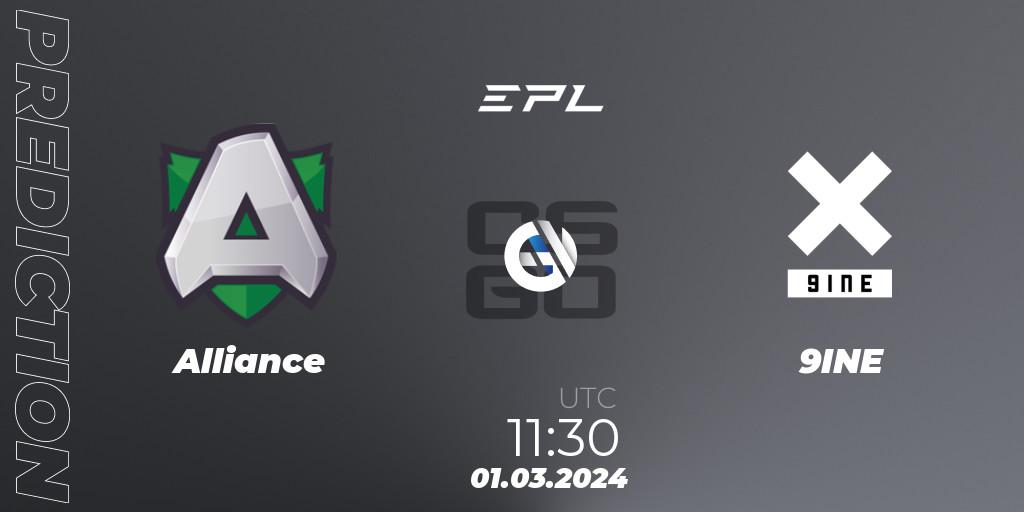 Alliance contre 9INE : prédiction de match. 01.03.24. CS2 (CS:GO), European Pro League Season 14