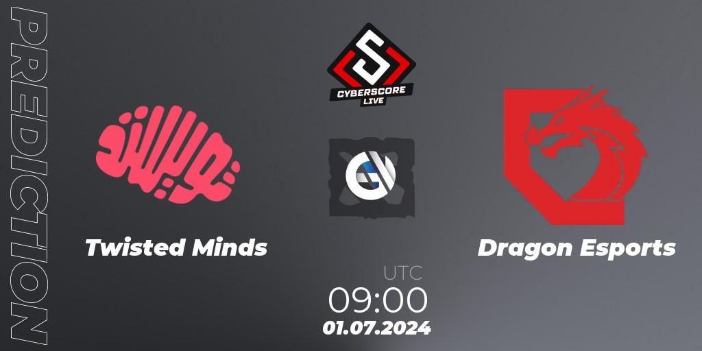 Twisted Minds contre Dragon Esports : prédiction de match. 01.07.2024 at 09:20. Dota 2, CyberScore Cup