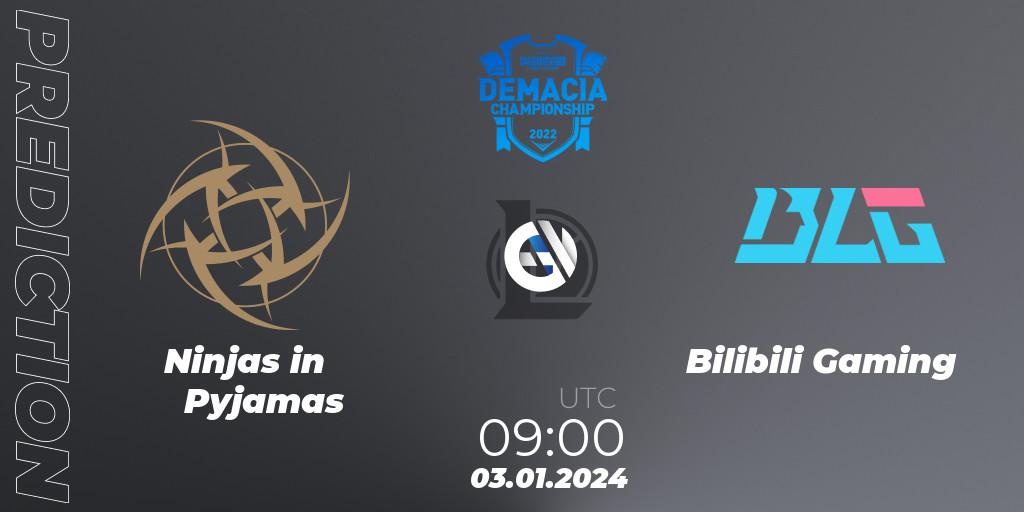 Ninjas in Pyjamas contre Bilibili Gaming : prédiction de match. 03.01.24. LoL, Demacia Cup 2023 Playoffs