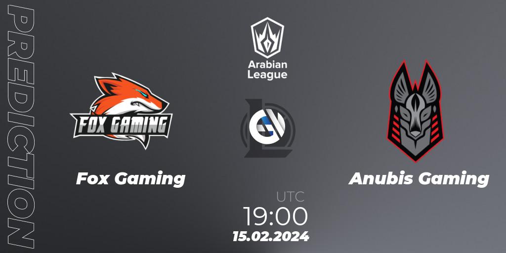 Fox Gaming contre Anubis Gaming : prédiction de match. 15.02.2024 at 19:00. LoL, Arabian League Spring 2024