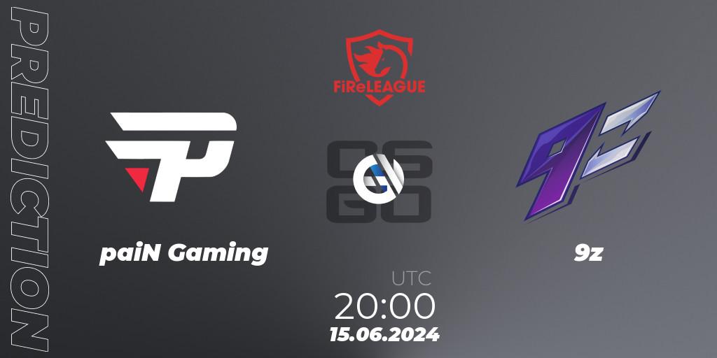 paiN Gaming contre 9z : prédiction de match. 15.06.2024 at 20:25. Counter-Strike (CS2), FiReLEAGUE 2023 Global Finals