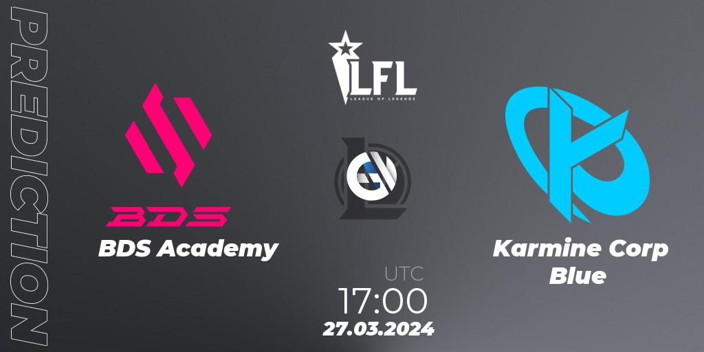 BDS Academy contre Karmine Corp Blue : prédiction de match. 05.04.2024 at 16:00. LoL, LFL Spring 2024