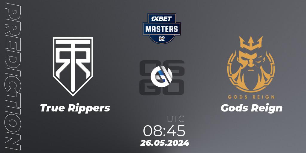 True Rippers contre Gods Reign : prédiction de match. 26.05.2024 at 08:55. Counter-Strike (CS2), Dust2.in Masters #10