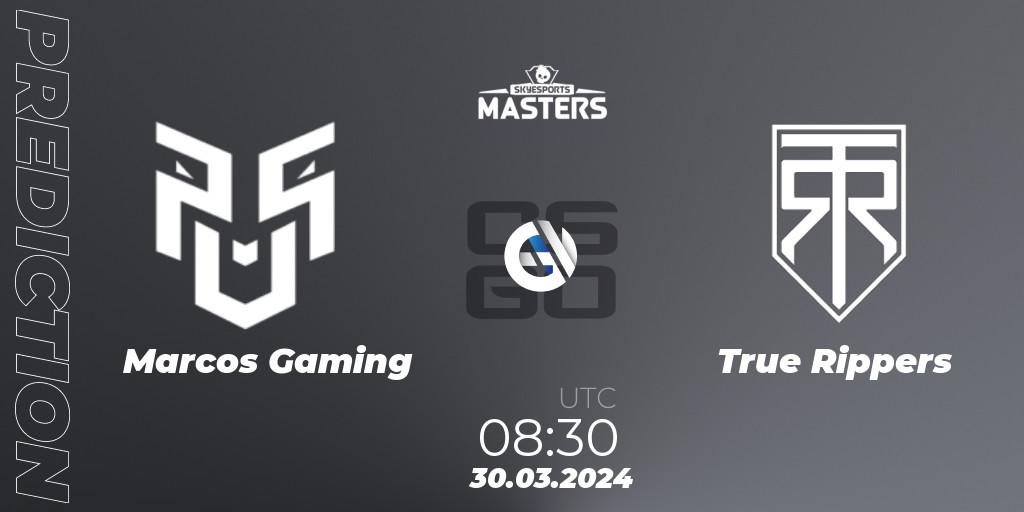 Marcos Gaming contre True Rippers : prédiction de match. 30.03.2024 at 08:30. Counter-Strike (CS2), Skyesports Masters 2024: Indian Qualifier