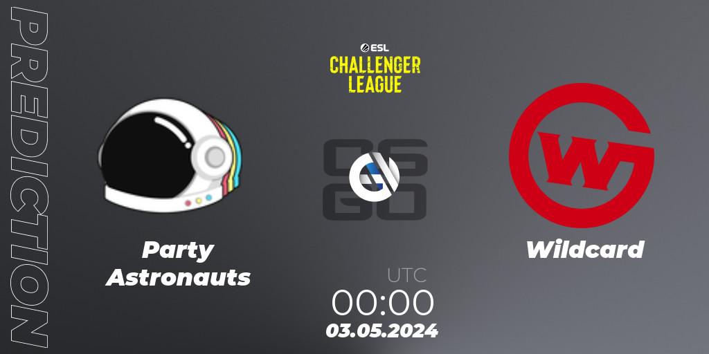 Party Astronauts contre Wildcard : prédiction de match. 03.05.2024 at 00:00. Counter-Strike (CS2), ESL Challenger League Season 47: North America