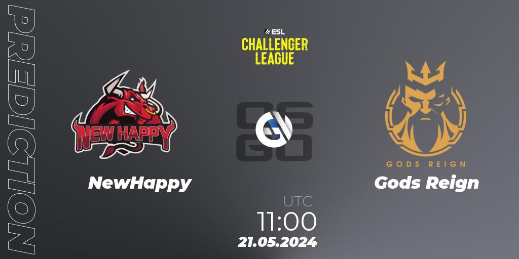 NewHappy contre Gods Reign : prédiction de match. 21.05.2024 at 09:00. Counter-Strike (CS2), ESL Challenger League Season 47: Asia