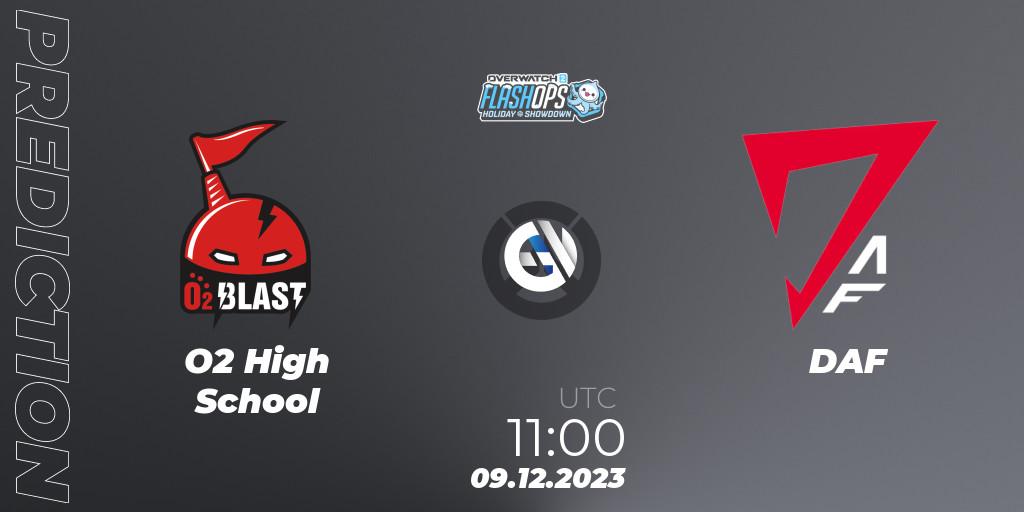 O2 High School contre DAF : prédiction de match. 09.12.2023 at 11:00. Overwatch, Flash Ops Holiday Showdown - APAC Finals