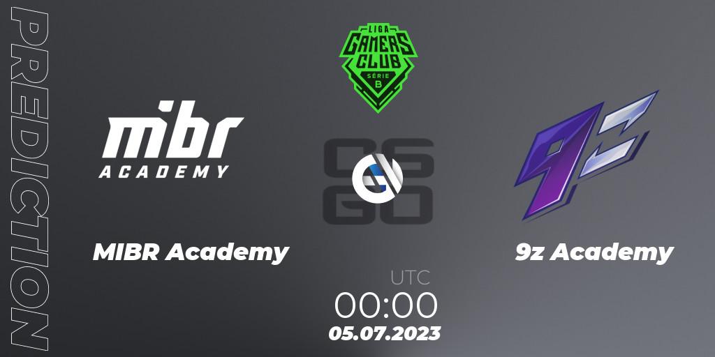 MIBR Academy contre 9z Academy : prédiction de match. 06.07.2023 at 00:00. Counter-Strike (CS2), Gamers Club Liga Série B: June 2023