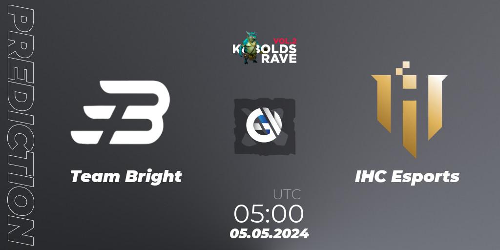 Team Bright contre IHC Esports : prédiction de match. 05.05.2024 at 05:20. Dota 2, Cringe Station Kobolds Rave 2