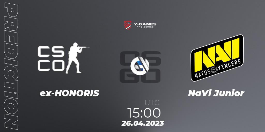 ex-HONORIS contre NaVi Junior : prédiction de match. 26.04.2023 at 15:00. Counter-Strike (CS2), Y-Games PRO Series 2023