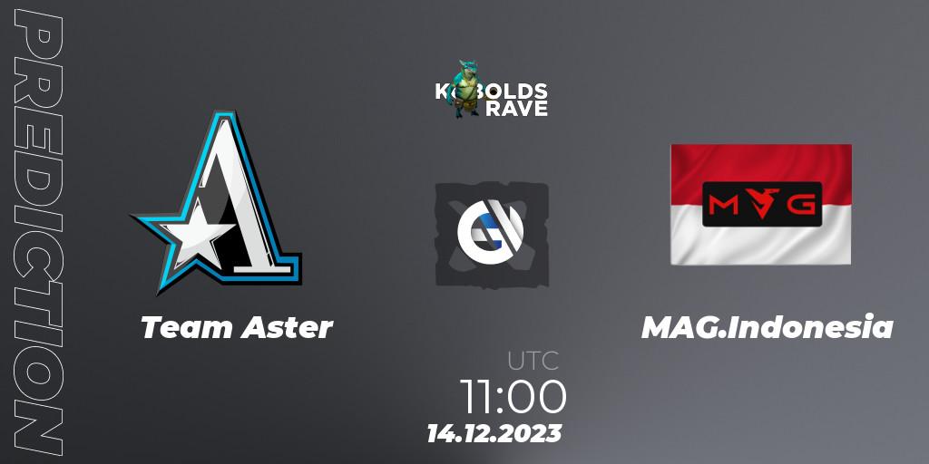 Team Aster contre MAG.Indonesia : prédiction de match. 14.12.2023 at 11:06. Dota 2, Kobolds Rave