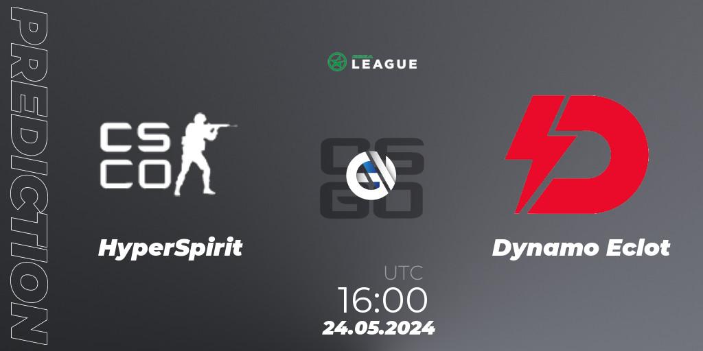 HyperSpirit contre Dynamo Eclot : prédiction de match. 24.05.2024 at 16:00. Counter-Strike (CS2), ESEA Season 49: Advanced Division - Europe
