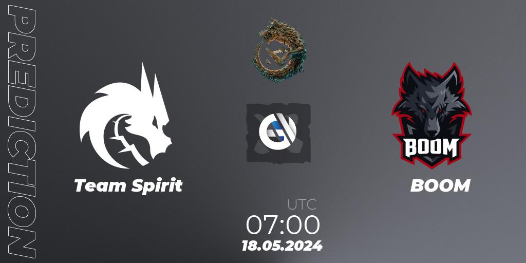 Team Spirit contre BOOM : prédiction de match. 18.05.2024 at 07:20. Dota 2, PGL Wallachia Season 1