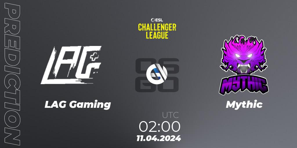 LAG Gaming contre Mythic : prédiction de match. 11.04.2024 at 02:00. Counter-Strike (CS2), ESL Challenger League Season 47: North America