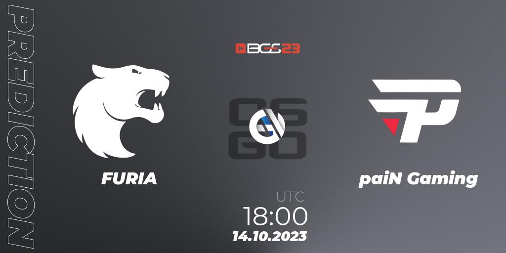 FURIA contre paiN Gaming : prédiction de match. 14.10.2023 at 20:00. Counter-Strike (CS2), BGS Esports 2023