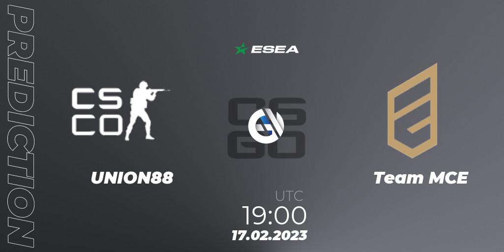 UNION88 contre Team MCE : prédiction de match. 17.02.23. CS2 (CS:GO), ESEA Season 44: Advanced Division - Europe