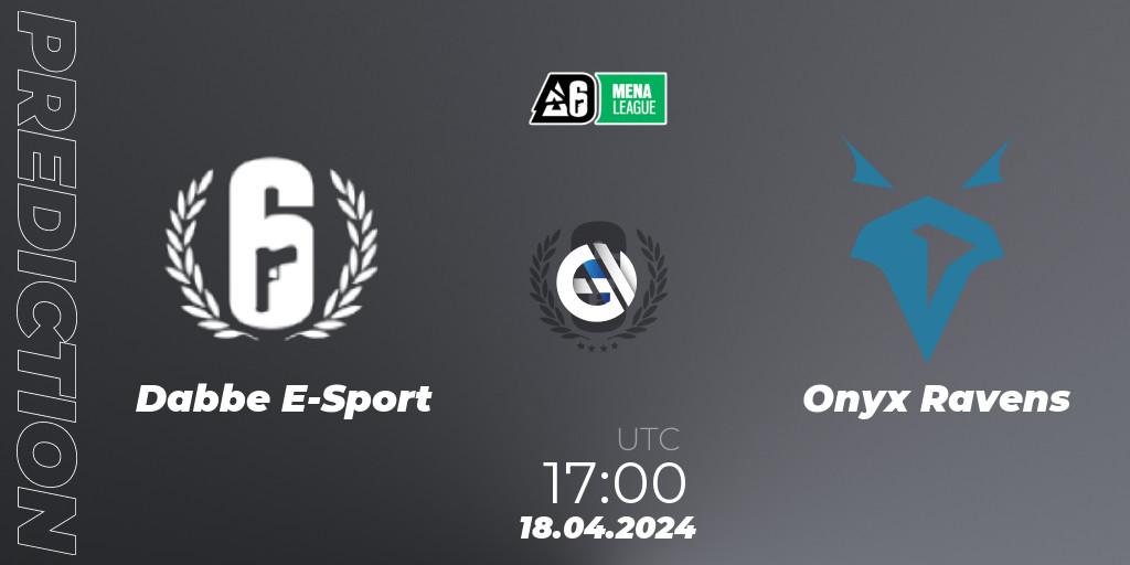 Dabbe E-Sport contre Onyx Ravens : prédiction de match. 18.04.2024 at 17:00. Rainbow Six, MENA League 2024 - Stage 1