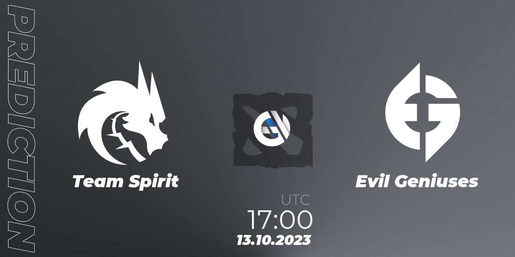 Team Spirit contre Evil Geniuses : prédiction de match. 13.10.23. Dota 2, The International 2023 - Group Stage