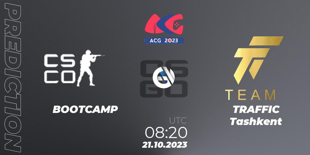 BOOTCAMP contre TRAFFIC Tashkent : prédiction de match. 21.10.2023 at 08:20. Counter-Strike (CS2), Almaty Cyber Games 2023