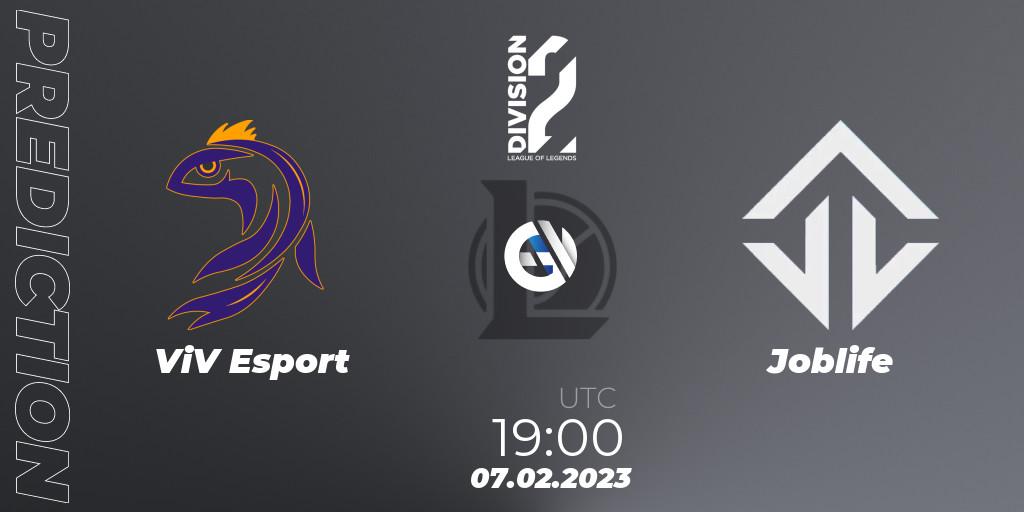 ViV Esport contre Joblife : prédiction de match. 07.02.2023 at 19:00. LoL, LFL Division 2 Spring 2023 - Group Stage