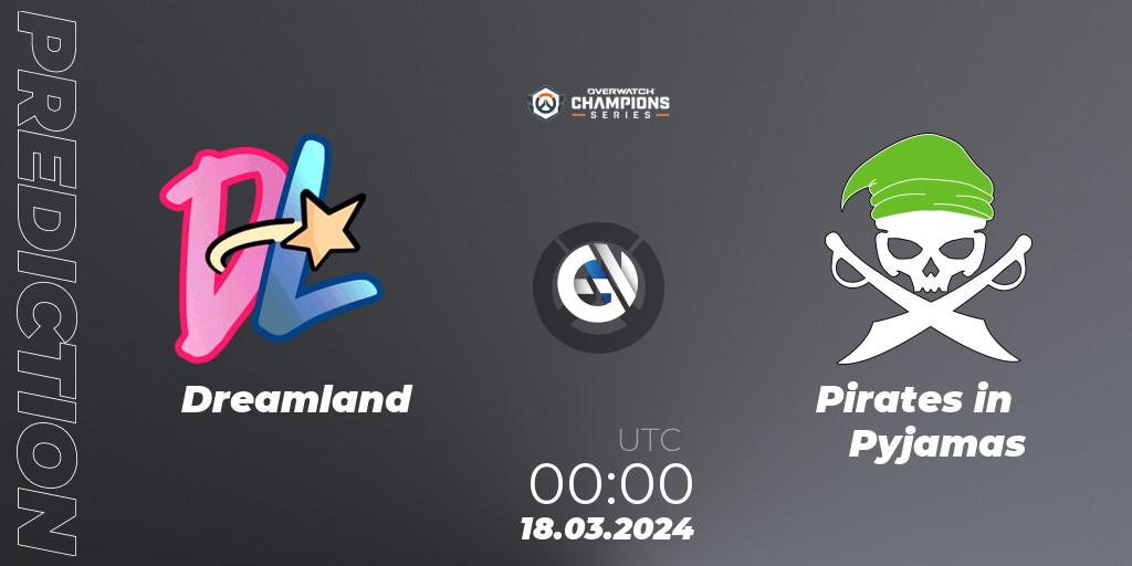 Dreamland contre Pirates in Pyjamas : prédiction de match. 17.03.2024 at 23:30. Overwatch, Overwatch Champions Series 2024 - North America Stage 1 Group Stage