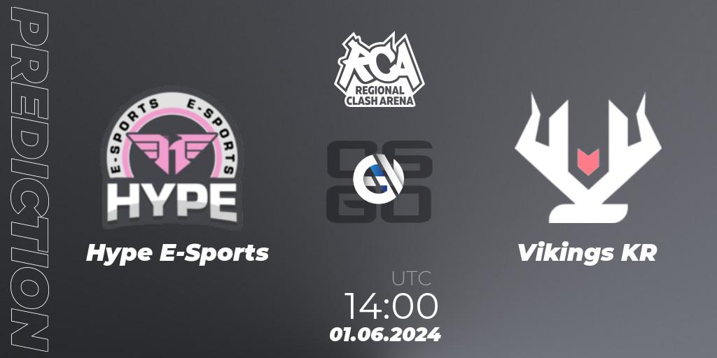 Hype E-Sports contre Vikings KR : prédiction de match. 01.06.2024 at 14:00. Counter-Strike (CS2), Regional Clash Arena South America: Closed Qualifier