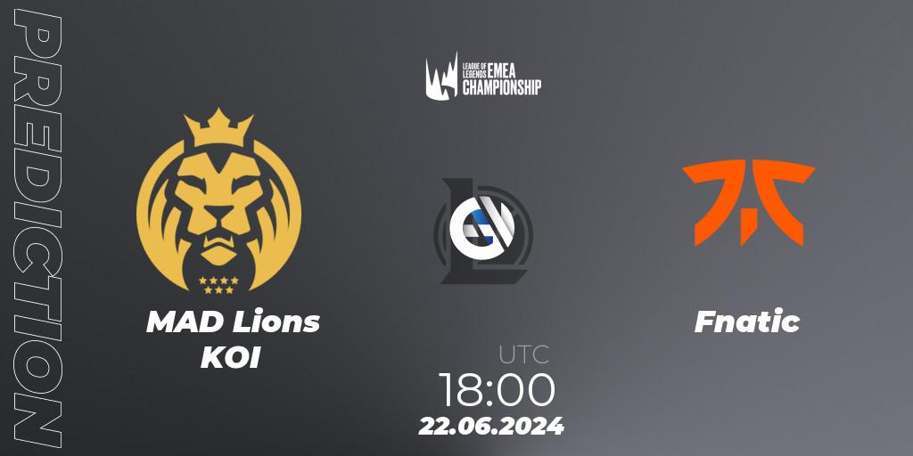 MAD Lions KOI contre Fnatic : prédiction de match. 22.06.2024 at 18:00. LoL, LEC Summer 2024 - Regular Season