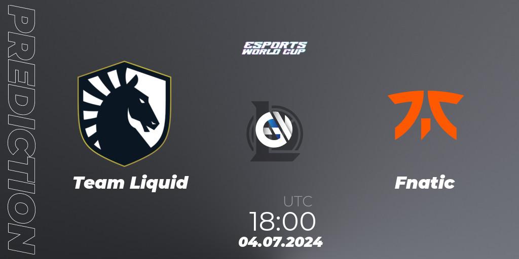 Team Liquid contre Fnatic : prédiction de match. 04.07.2024 at 18:00. LoL, Esports World Cup 2024