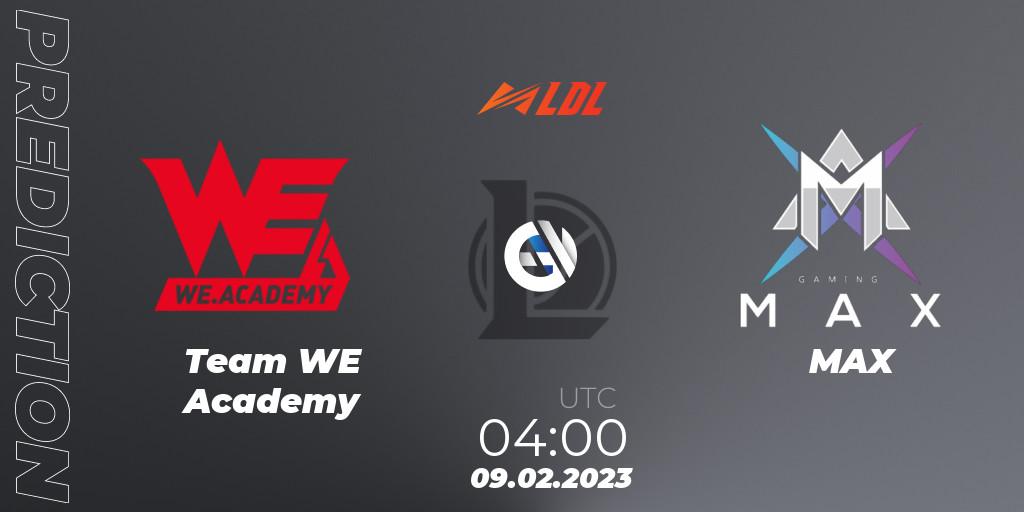 Team WE Academy contre MAX : prédiction de match. 09.02.23. LoL, LDL 2023 - Swiss Stage